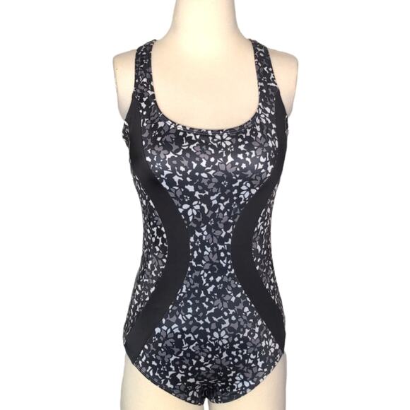 LANDS END Black Gray Slimming Scoop Neck One Piece Swimsuit 6 - Picture 2 of 9